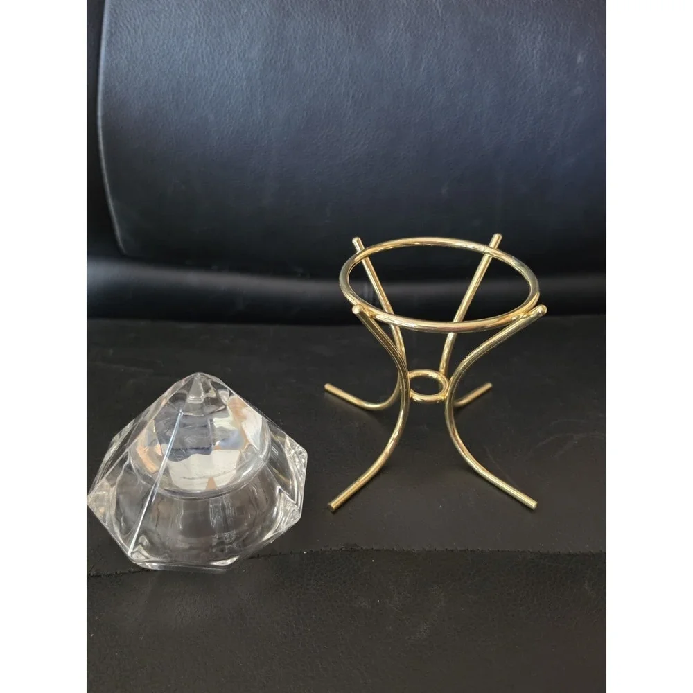 Vintage Diamond Shaped Heavy Cut Class Candle Tea Light Holder with Gold Stand